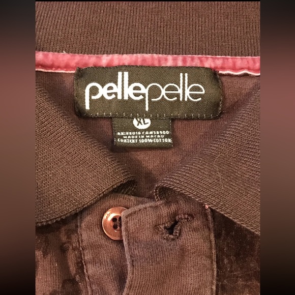 Vintage Pele Pelle BROWN velvet POLO shirt Marc Buchanan XL mens embroidered 3D - Picture 6 of 16